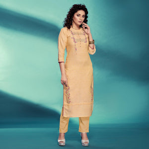 Yellow Casual Wear Embroidered Pure Cotton Kurti - Peachmode