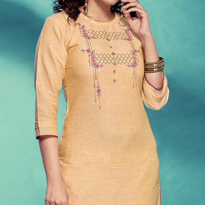 Yellow Casual Wear Embroidered Pure Cotton Kurti - Peachmode