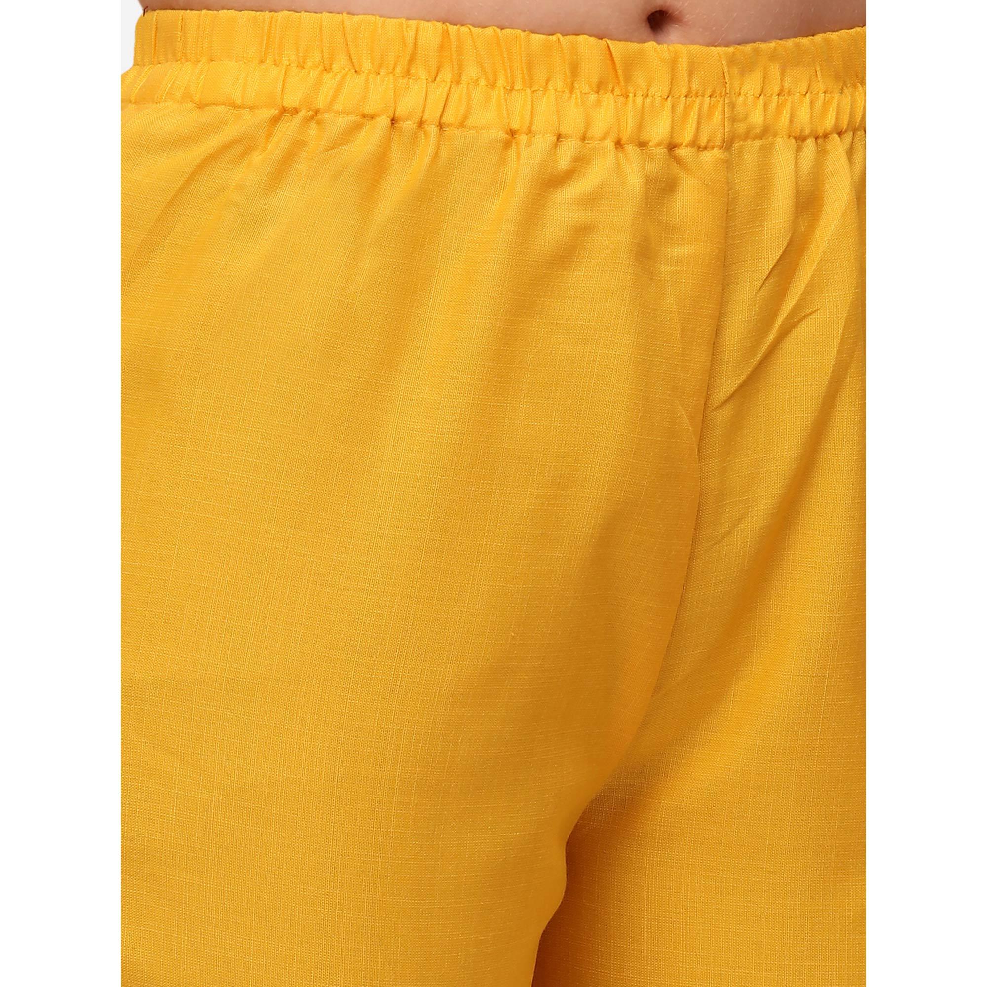 Yellow Casual Wear Floral Embroidered Cotton Kurti Pant Set - Peachmode
