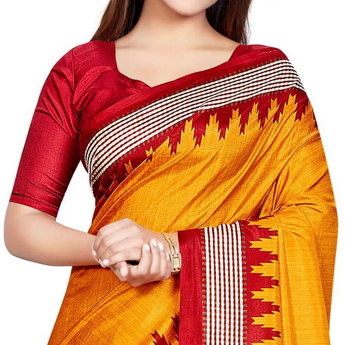 Yellow Casual Wear Printed Art Silk Saree - Peachmode