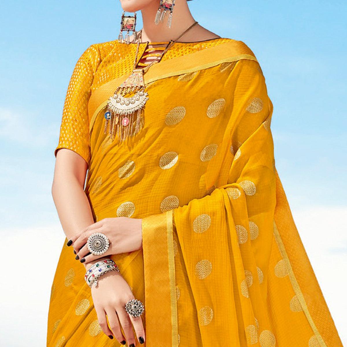 Yellow  Casual Wear Printed Chiffon Saree - Peachmode