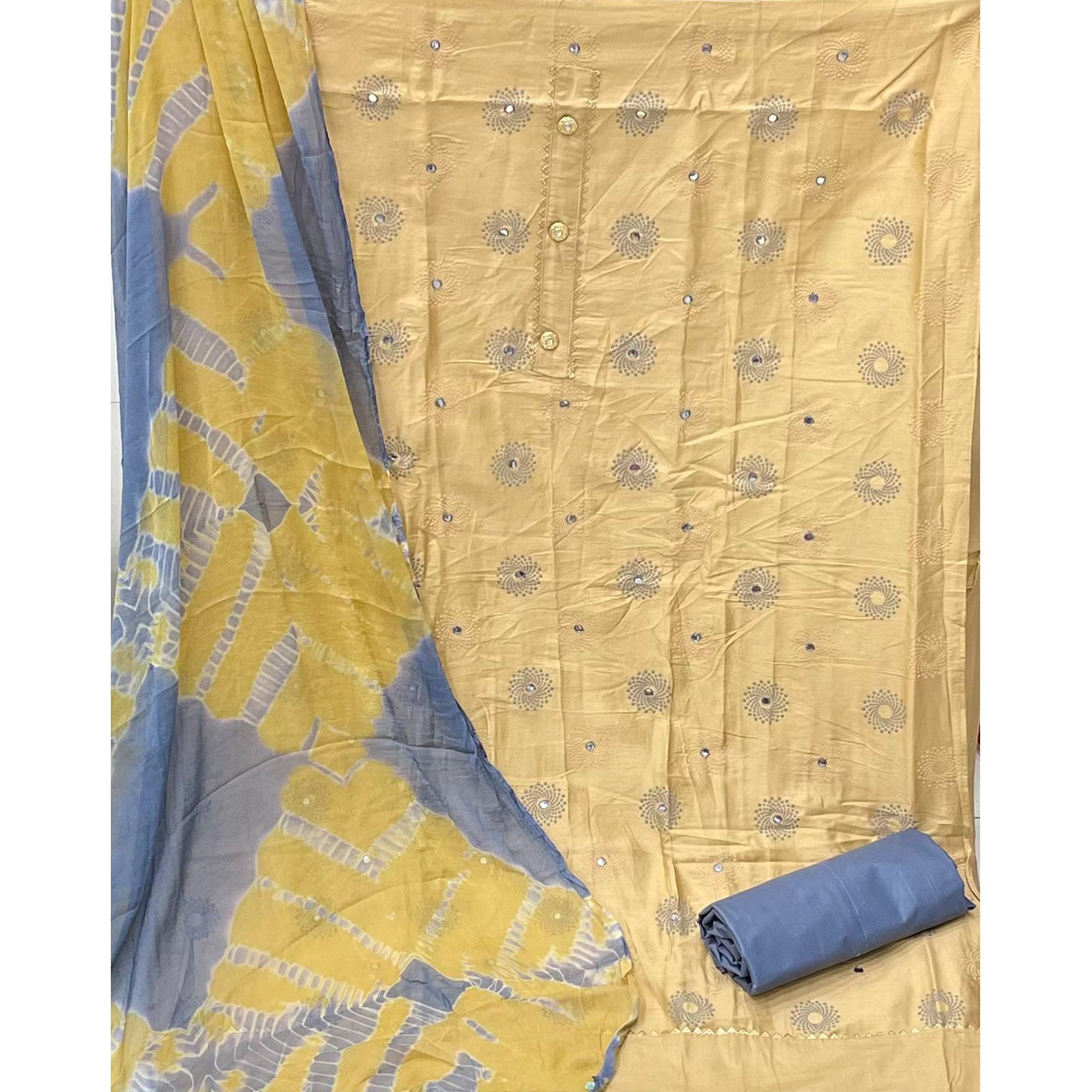 Yellow Casual Wear Printed Cotton Dress Material - Peachmode
