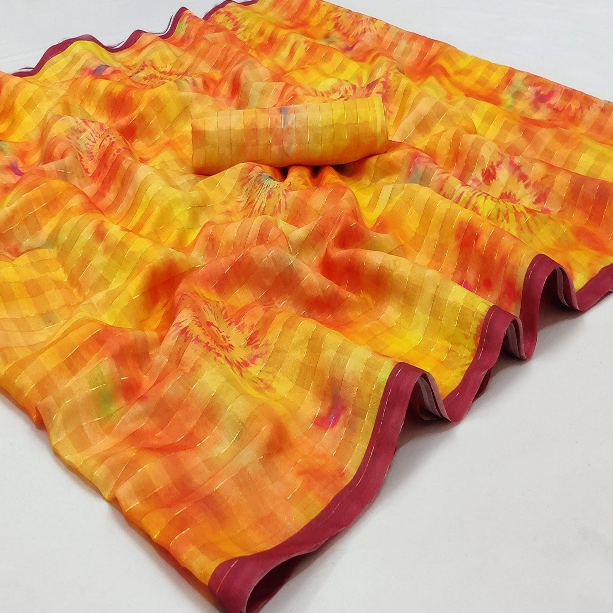 Yellow Casual Wear Printed Cotton Silk Saree - Peachmode