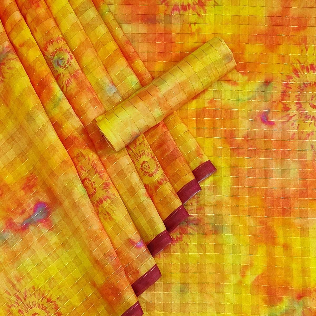 Yellow Casual Wear Printed Cotton Silk Saree - Peachmode
