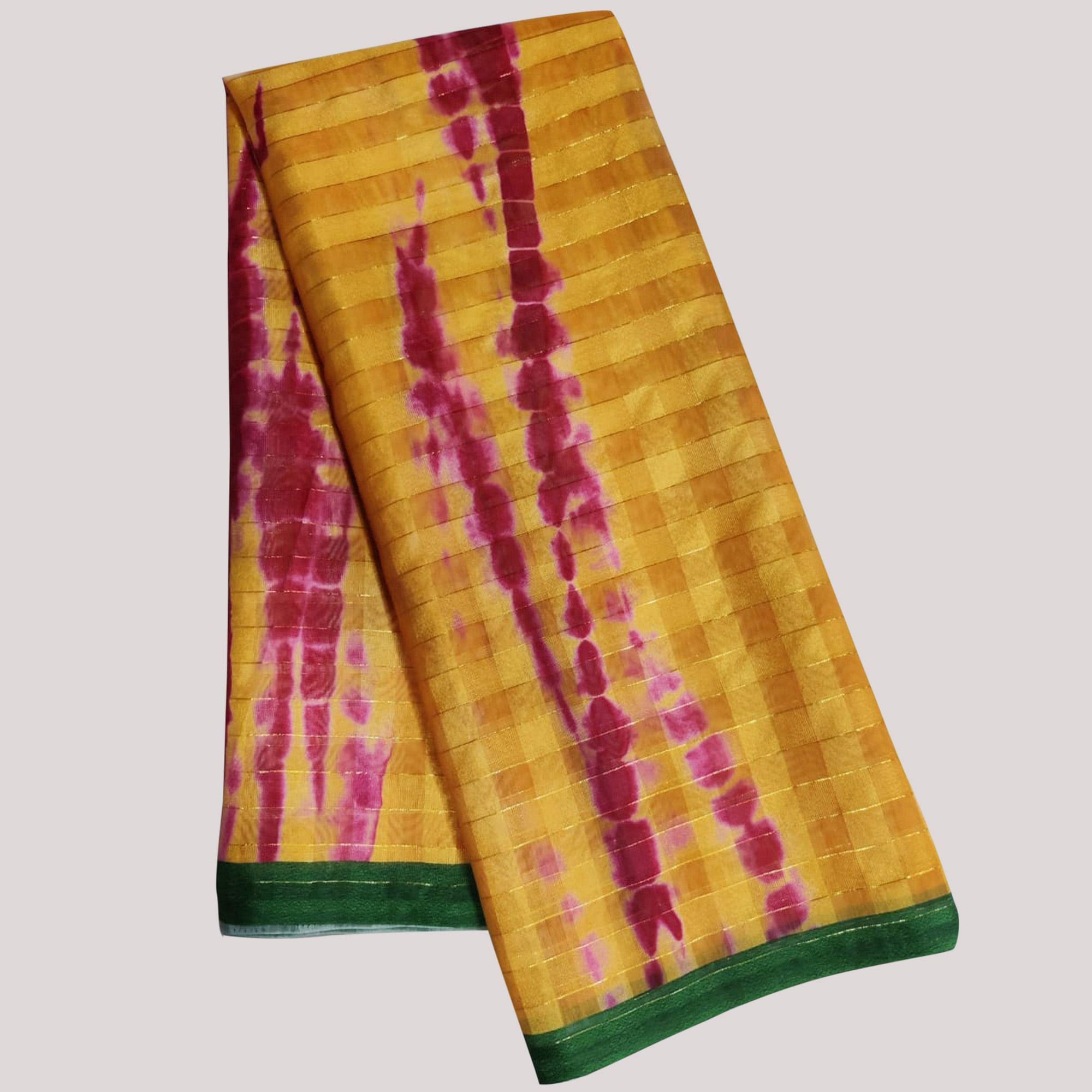 Yellow Casual Wear Printed Cotton Silk Saree - Peachmode
