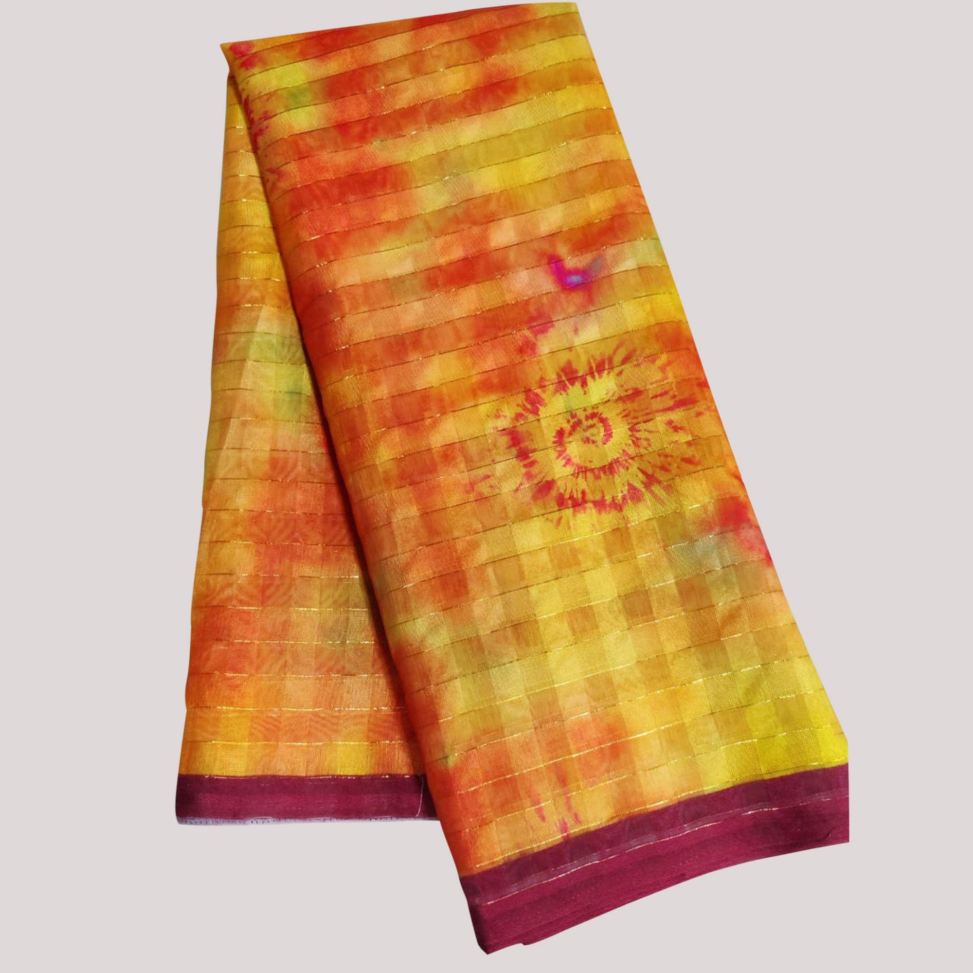 Yellow Casual Wear Printed Cotton Silk Saree - Peachmode
