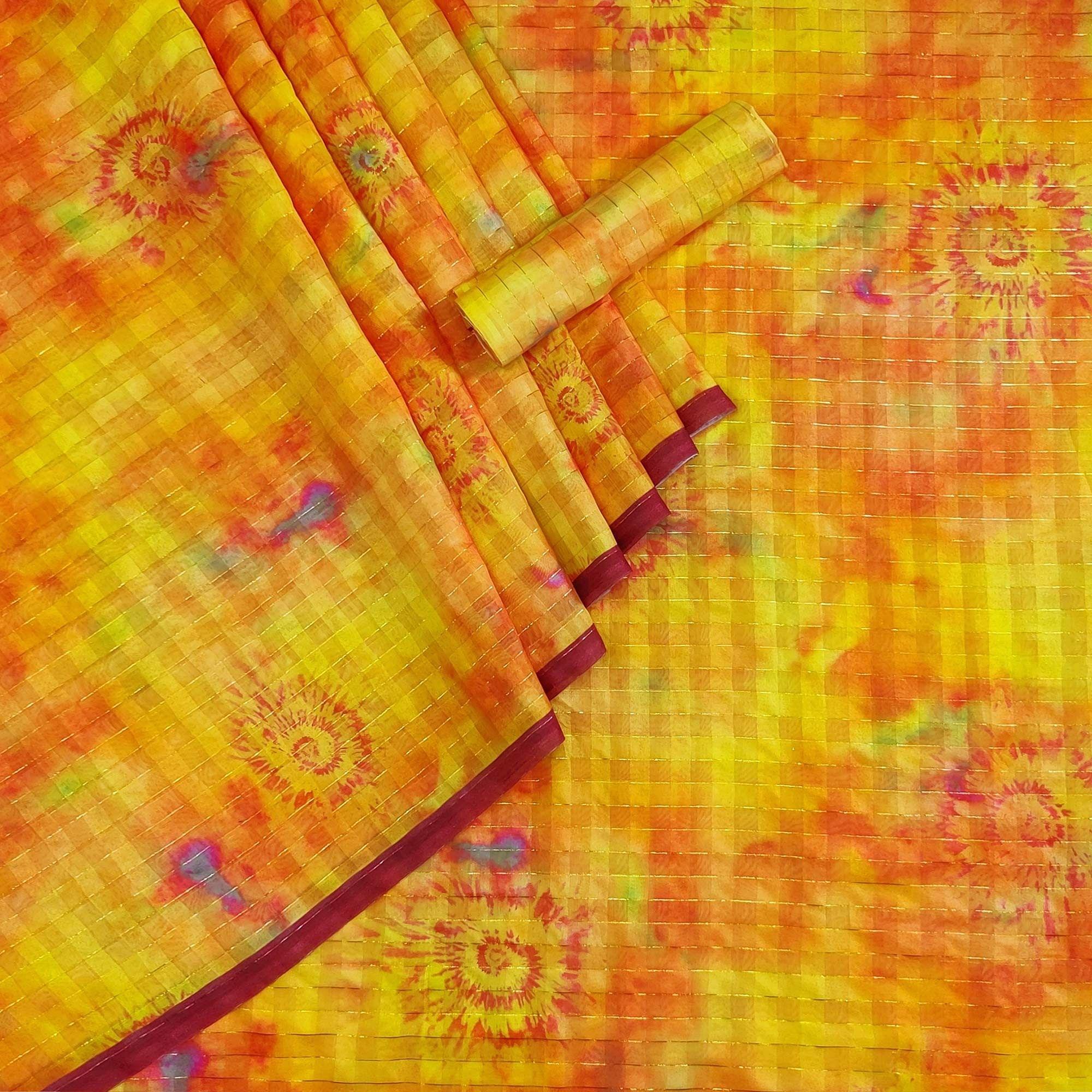 Yellow Casual Wear Printed Cotton Silk Saree - Peachmode