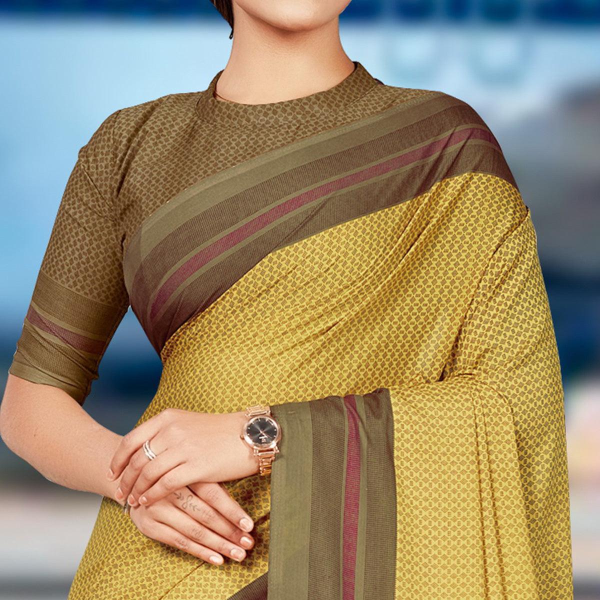 Yellow Casual Wear Printed Crepe Saree - Peachmode