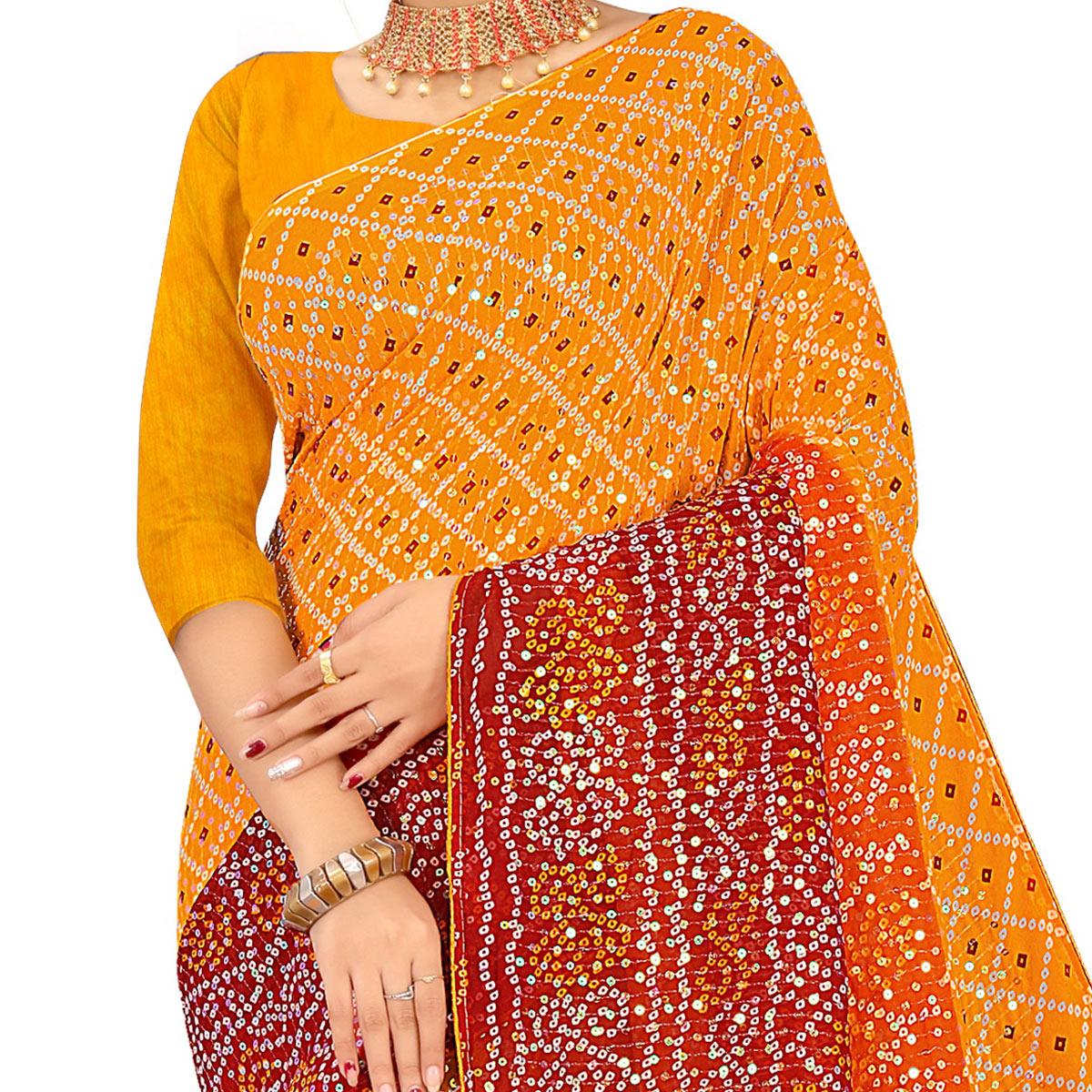 Yellow Casual Wear Printed Georgette Saree - Peachmode