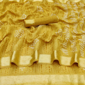 Yellow Casual Wear Printed Linen Cotton Saree - Peachmode