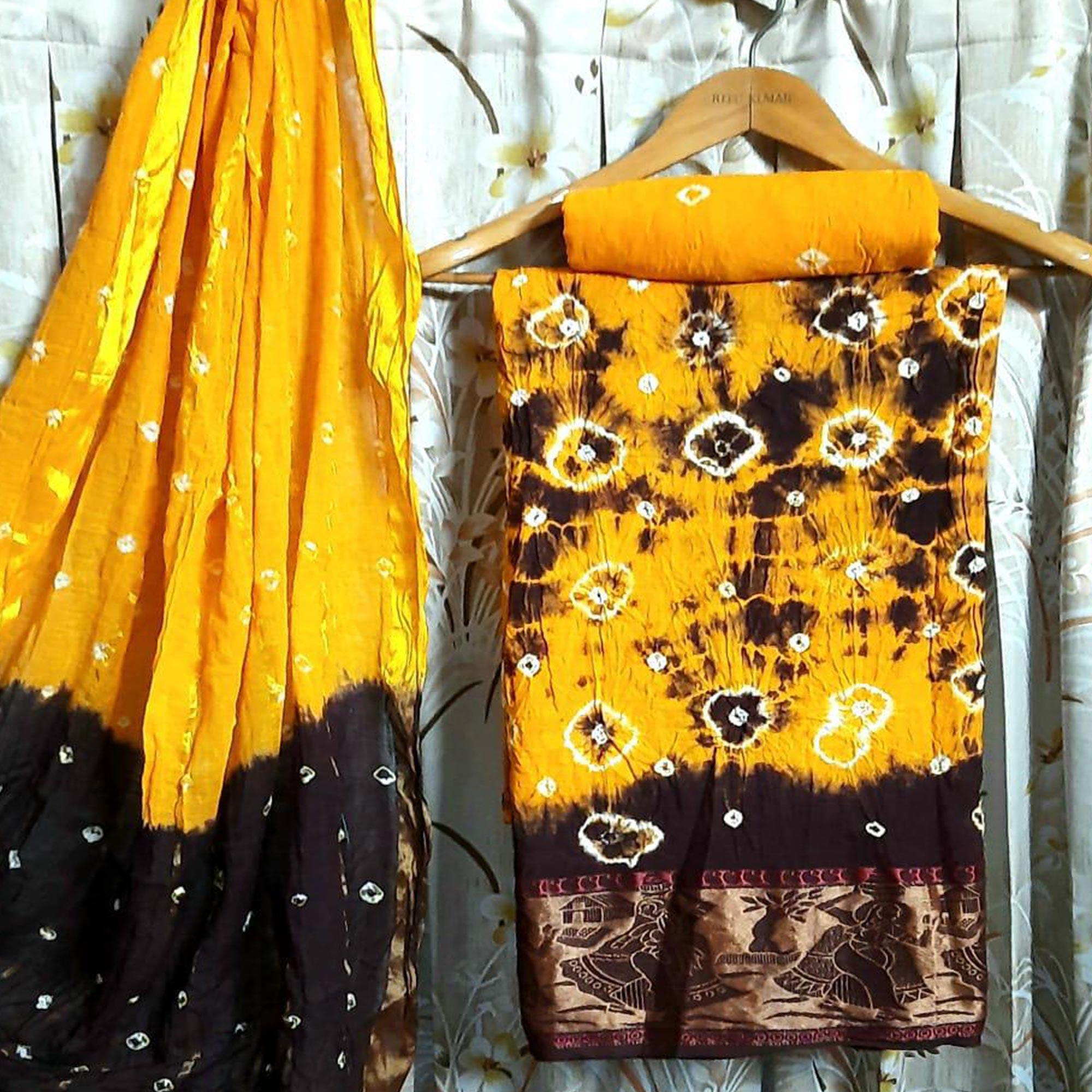 Yellow Casual Wear Printed Pure Cotton Dress Material - Peachmode