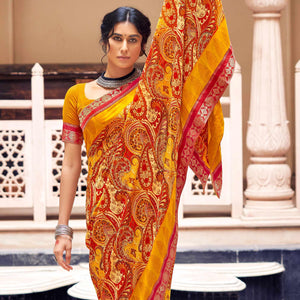 Yellow  Casual Wear Printed Weightless Georgette Saree - Peachmode