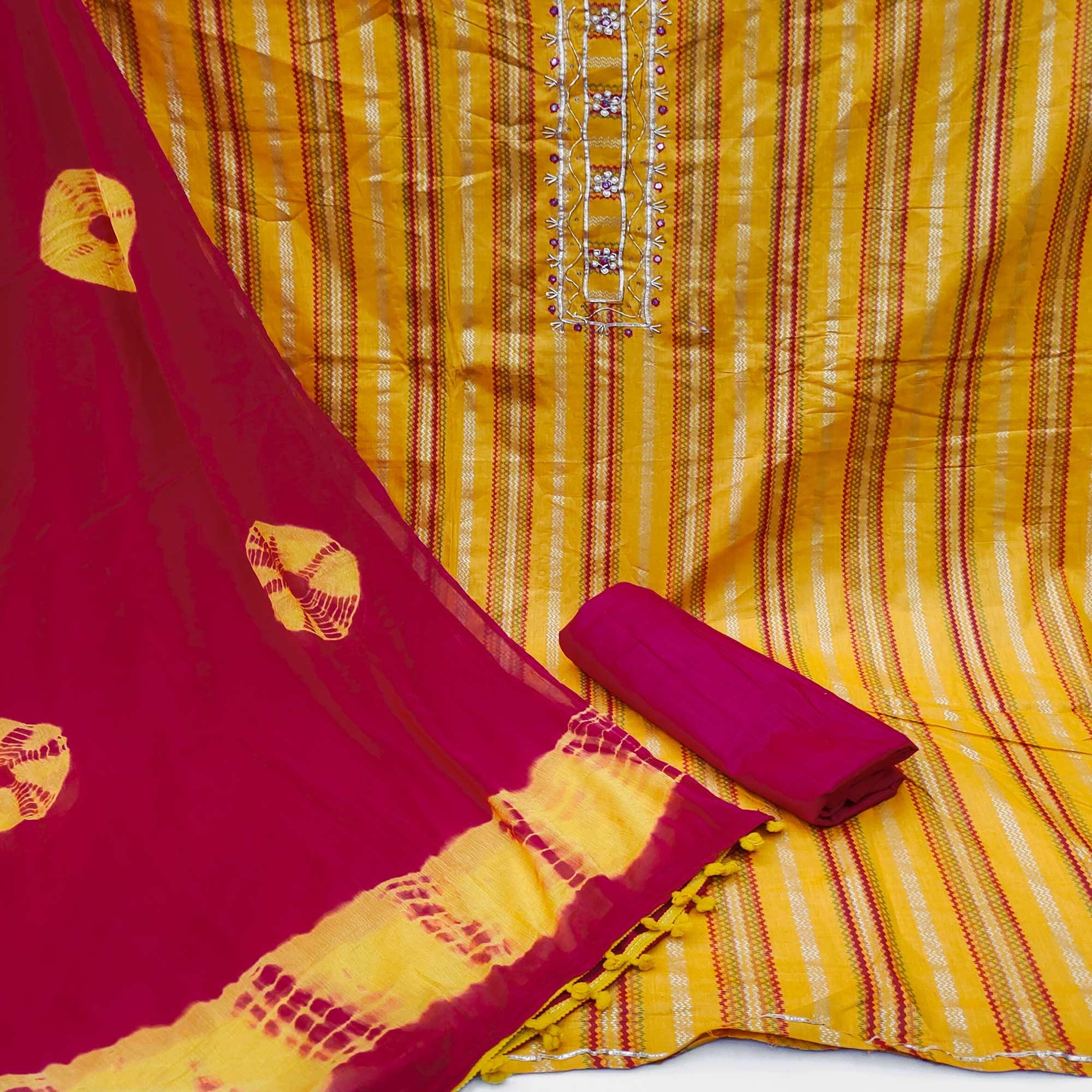 Yellow Casual Wear Sequence  Cotton Dress Material - Peachmode
