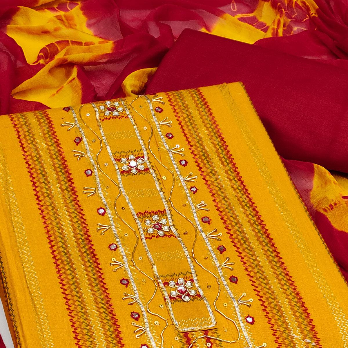 Yellow Casual Wear Sequence  Cotton Dress Material - Peachmode