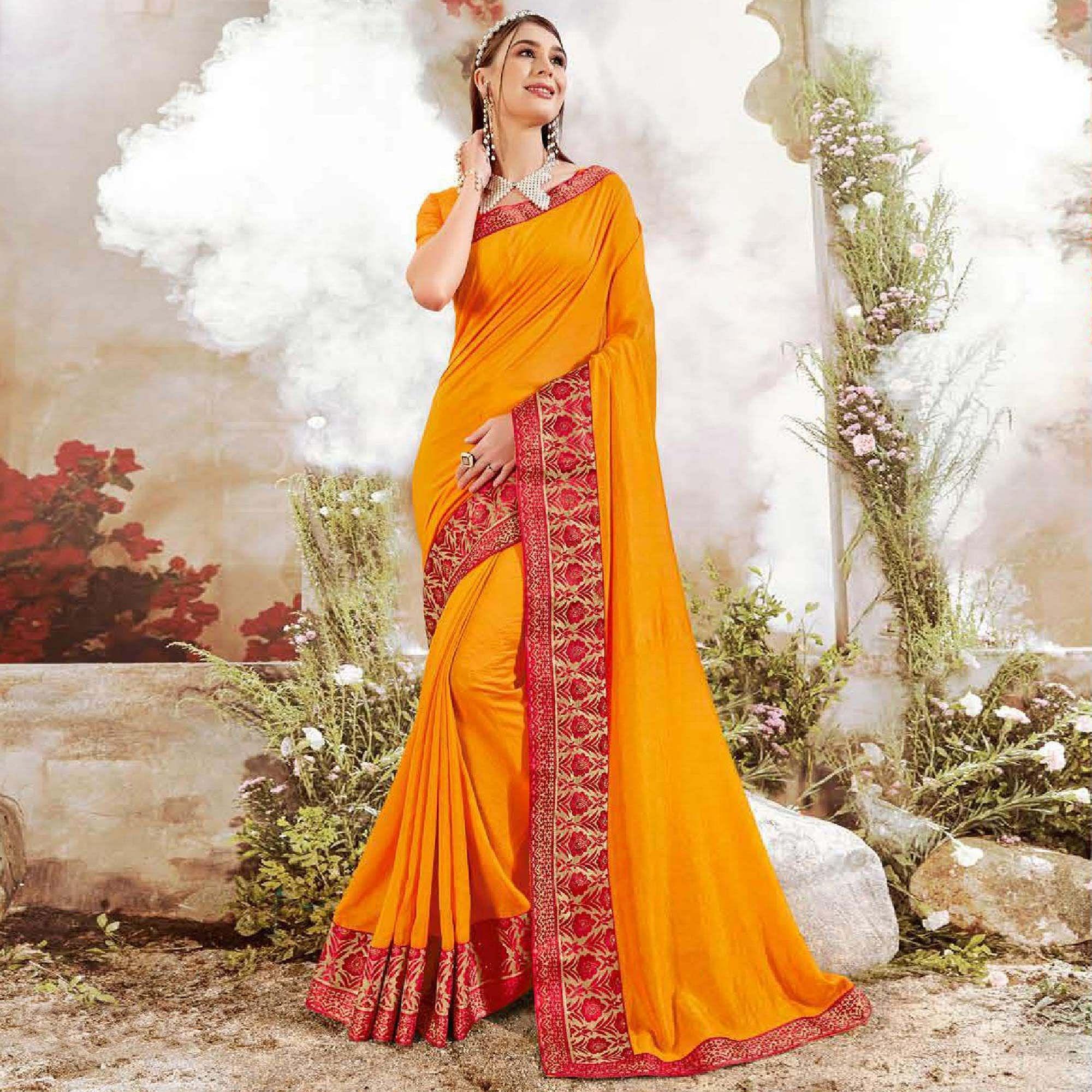 Yellow Casual Wear Solid Silk Saree With Fancy Border - Peachmode