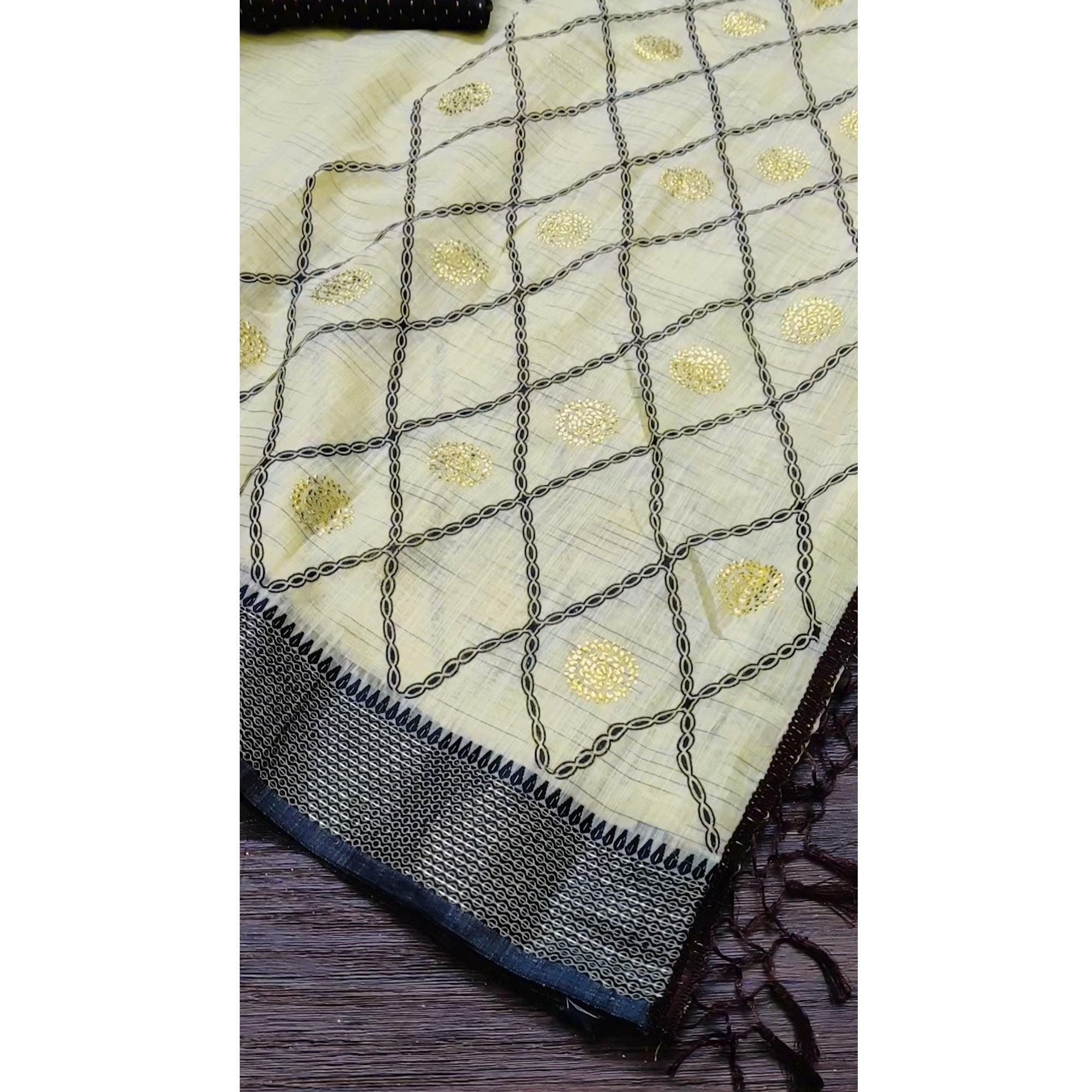 Yellow Casual Wear Woven Cotton Saree With Mukaish Work - Peachmode