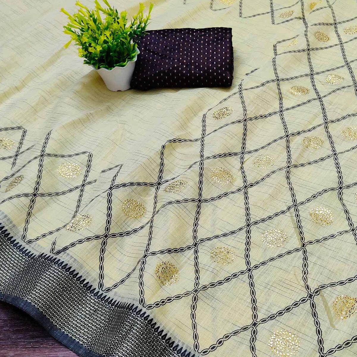 Yellow Casual Wear Woven Cotton Saree With Mukaish Work - Peachmode