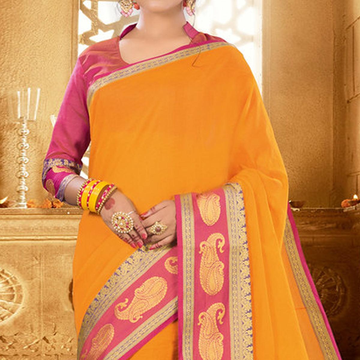 Yellow Colored Festive Wear Woven Jute Saree - Peachmode