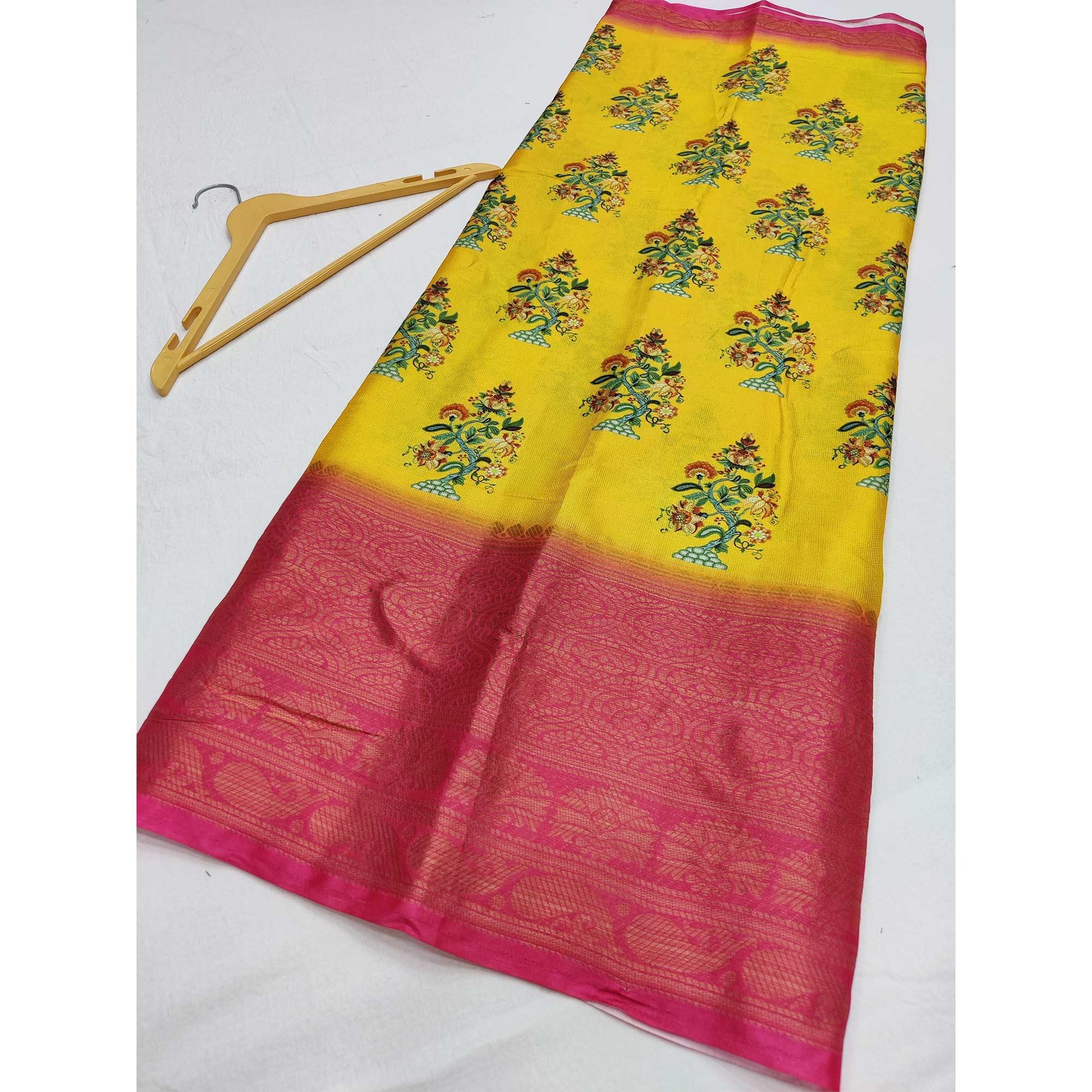 Yellow Digital Printed Khaadi Saree - Peachmode