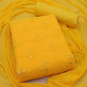 Yellow Embellished With Embroidered Georgette Dress Material - Peachmode