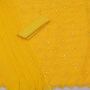 Yellow Embellished With Embroidered Georgette Dress Material - Peachmode