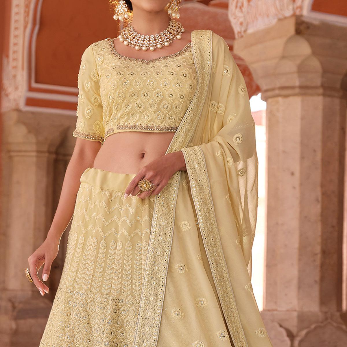 Yellow Embellished With Embroidered Georgette Lehenga Choli - Peachmode