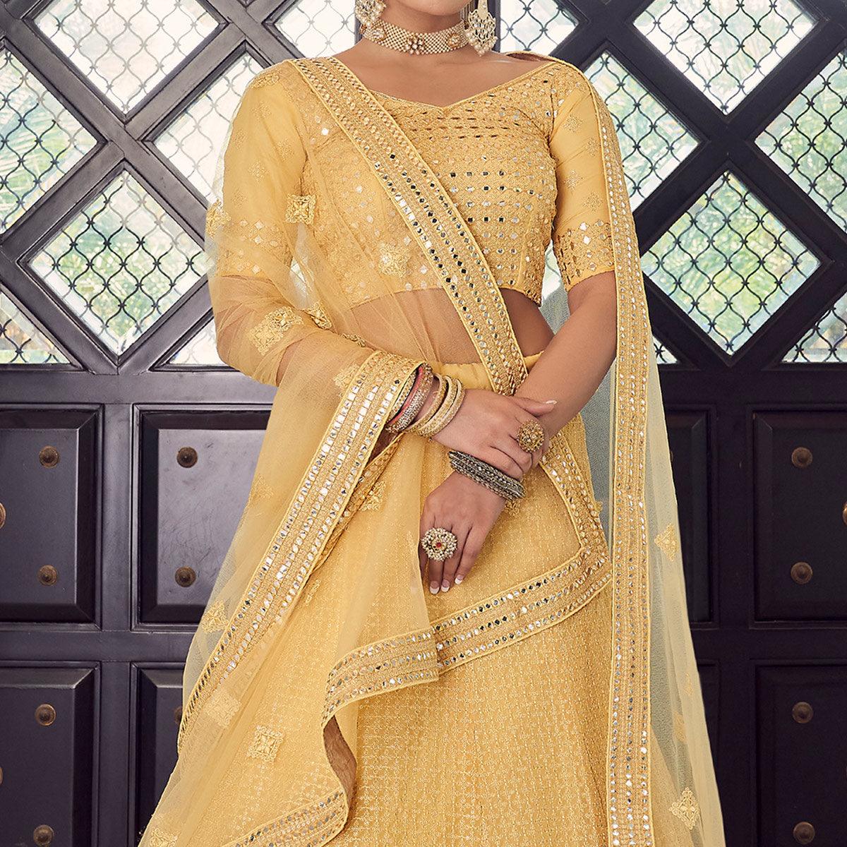 Yellow Embellished With Embroidered Georgette Lehenga Choli - Peachmode
