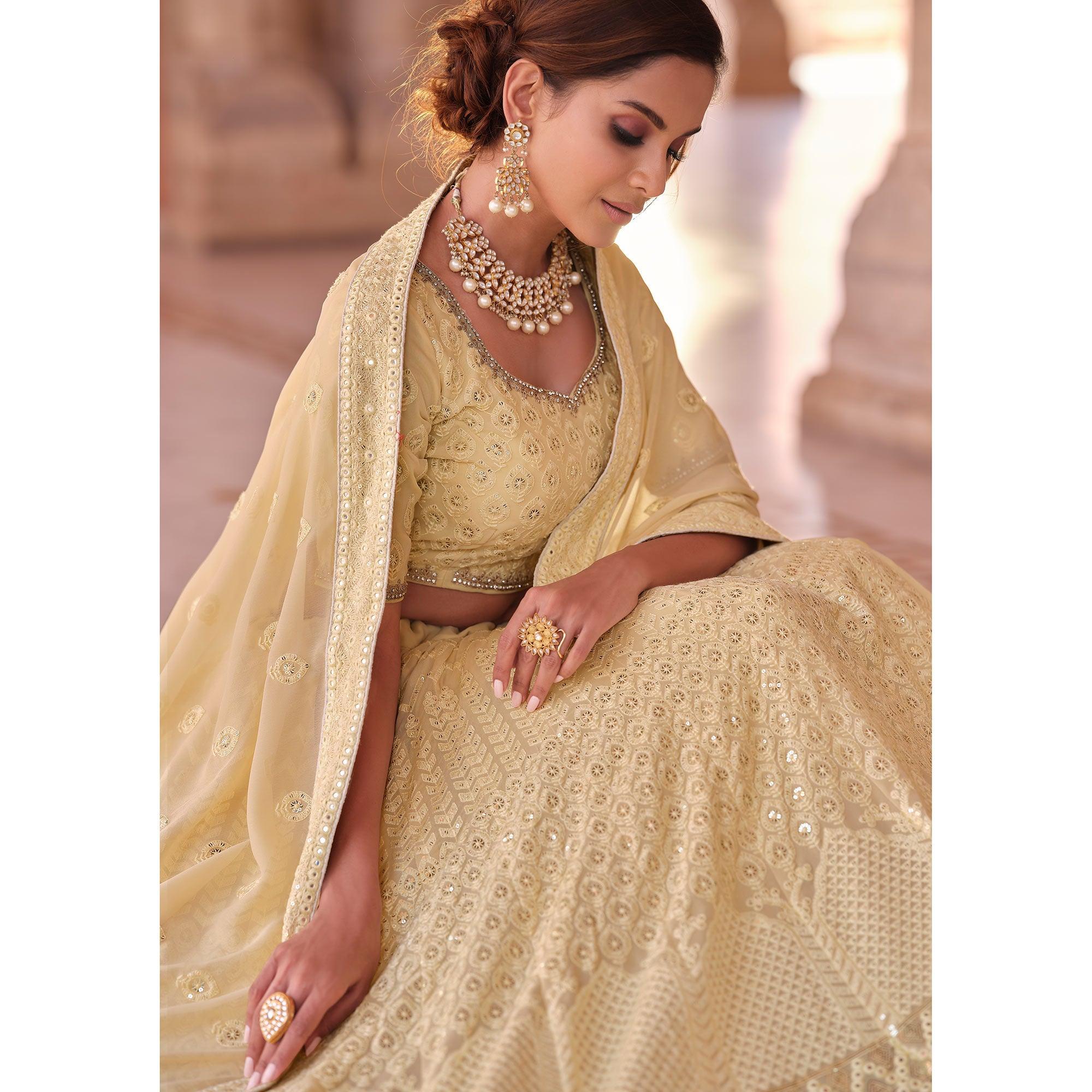Yellow Embellished With Embroidered Georgette Lehenga Choli - Peachmode
