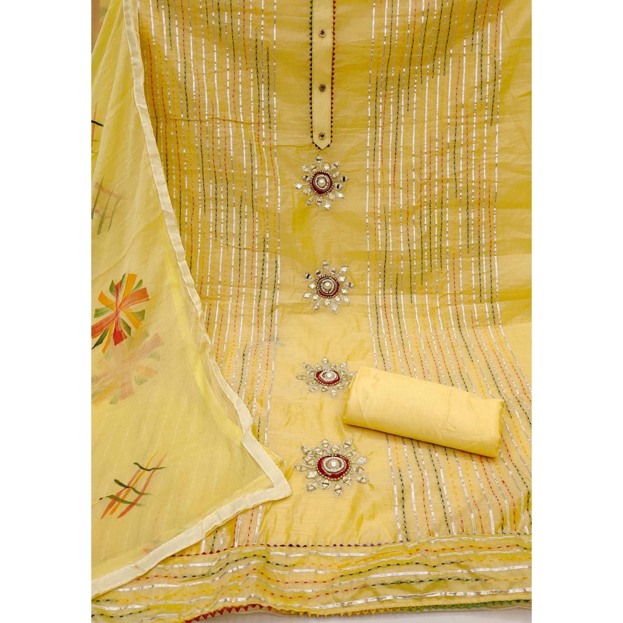 Yellow Embroidered Chanderi Dress Material - Peachmode