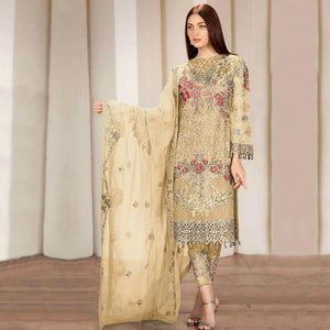 Yellow Embroidered Georgette Pakistani Suit - Peachmode