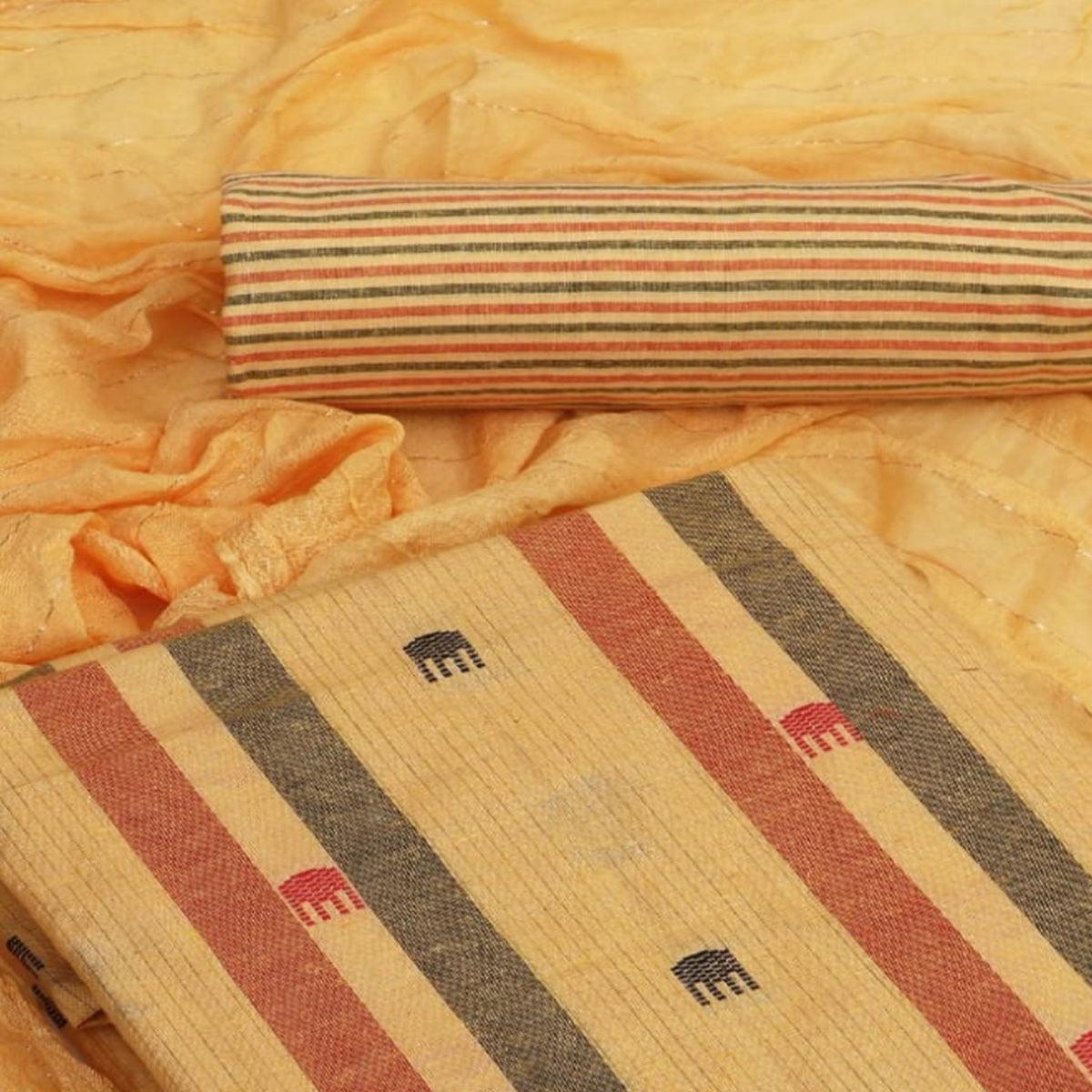Yellow Embroidered Pure Cotton Dress Material - Peachmode
