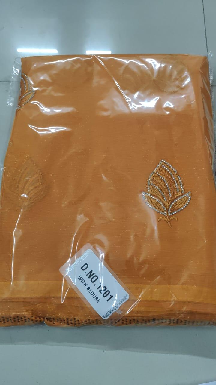 Yellow Embroidered With Embellished Georgette Saree - Peachmode