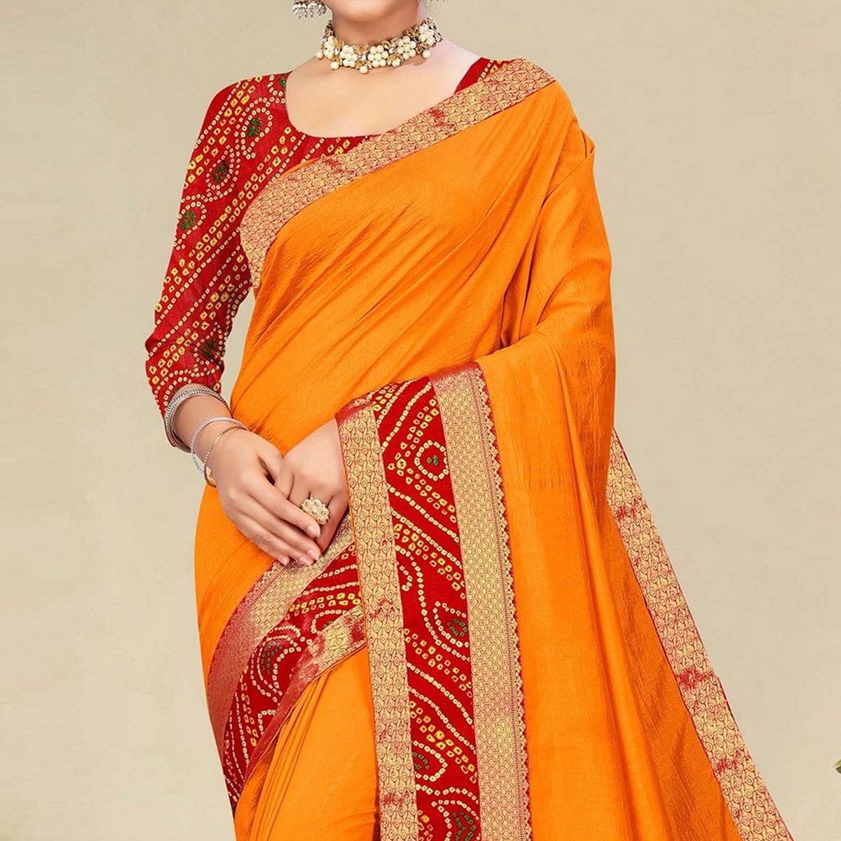 Yellow Festive Wear Bandhani Printed Border Silk Designer Saree - Peachmode