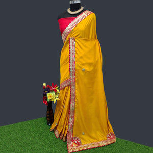 Yellow Festive Wear Dola Silk Saree With Gotta Patti Lace Border - Peachmode