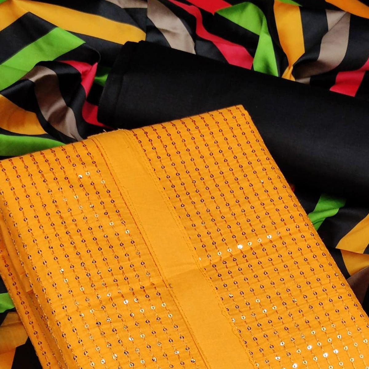 Yellow Festive Wear Embellished Cotton Dress Material - Peachmode