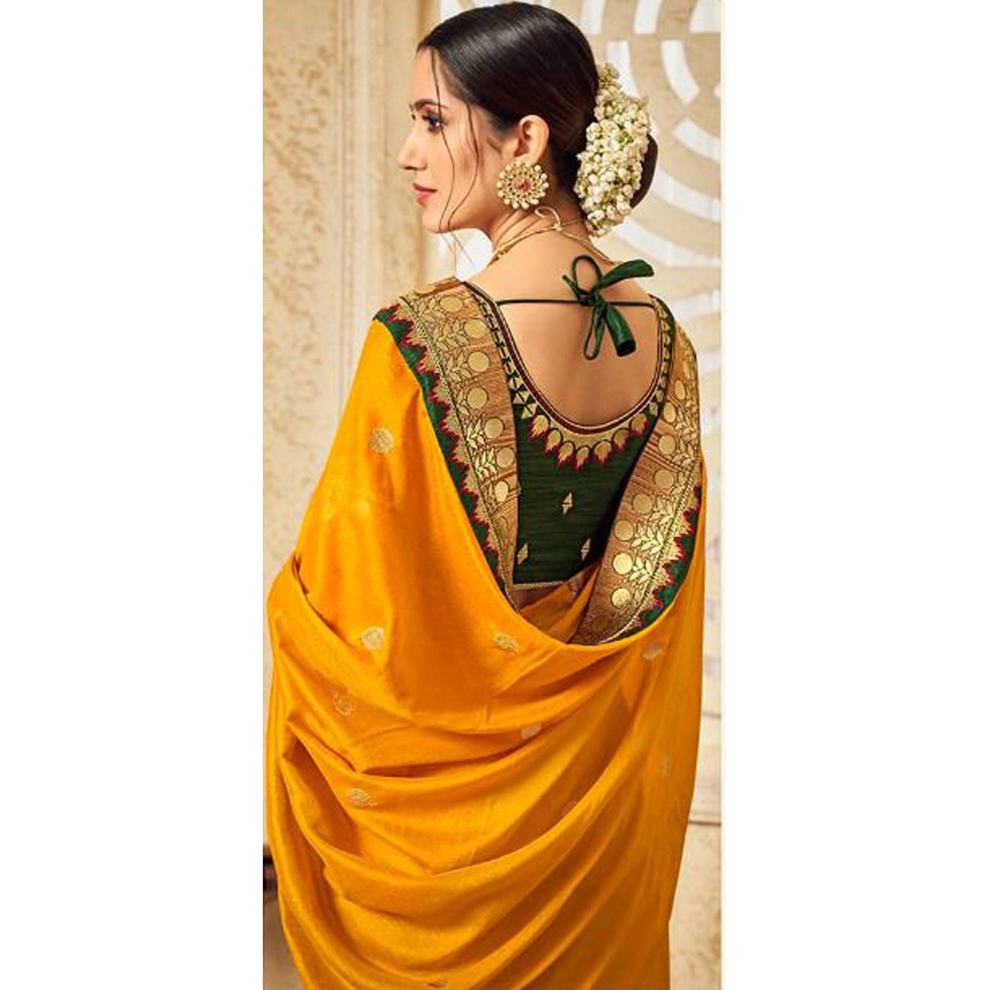 Yellow Festive Wear Embroidered Silk Saree - Peachmode