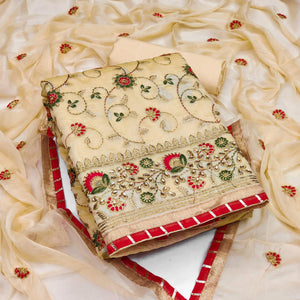 Yellow Festive Wear Floral Embroidered Chanderi Dress Material - Peachmode