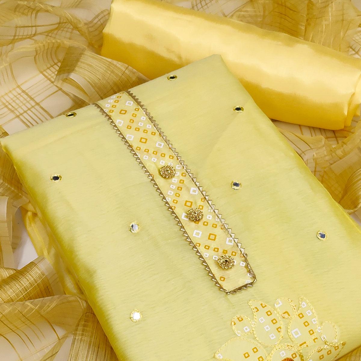 Yellow Festive Wear Gotta Handwork Chanderi Dress Material - Peachmode