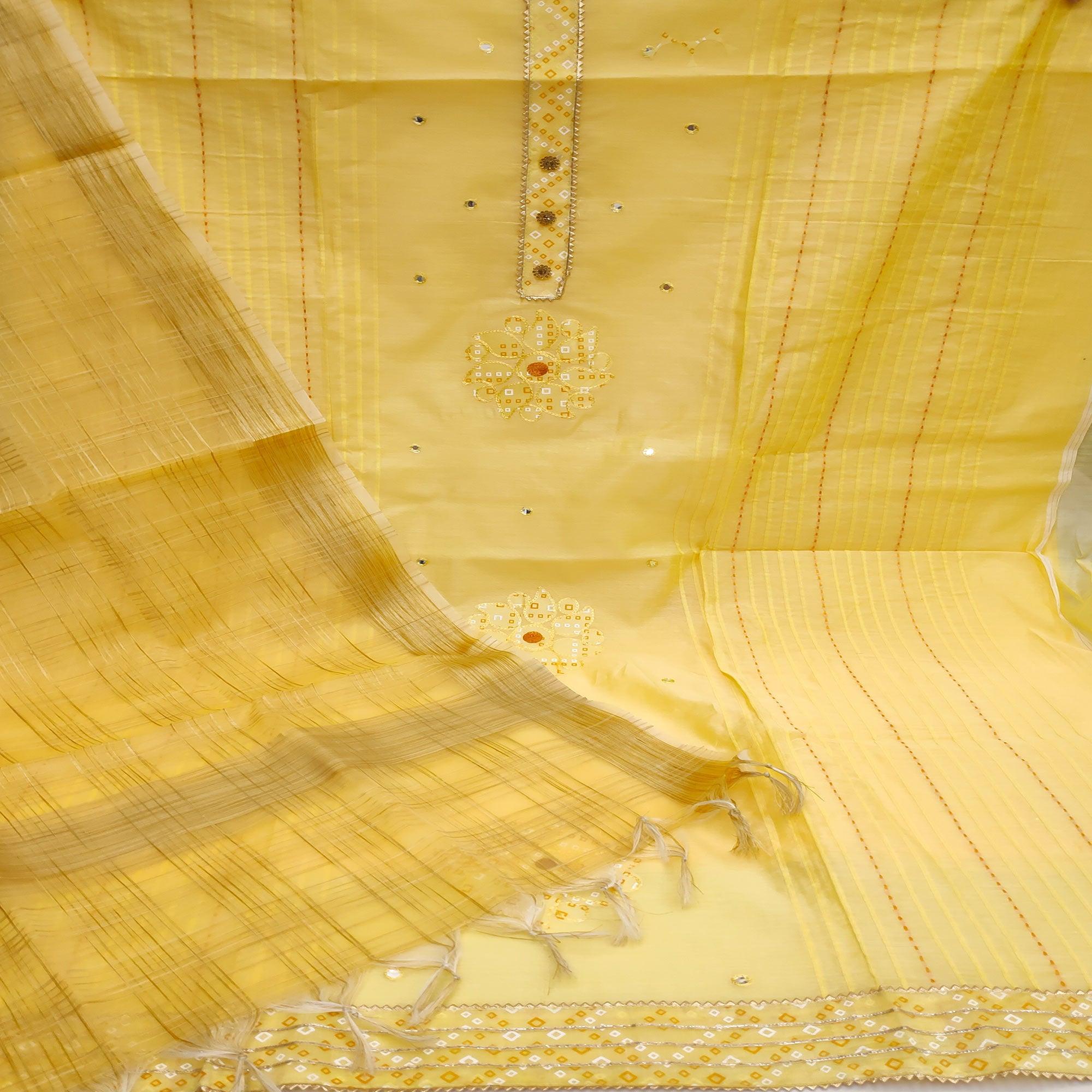 Yellow Festive Wear Gotta Handwork Chanderi Dress Material - Peachmode