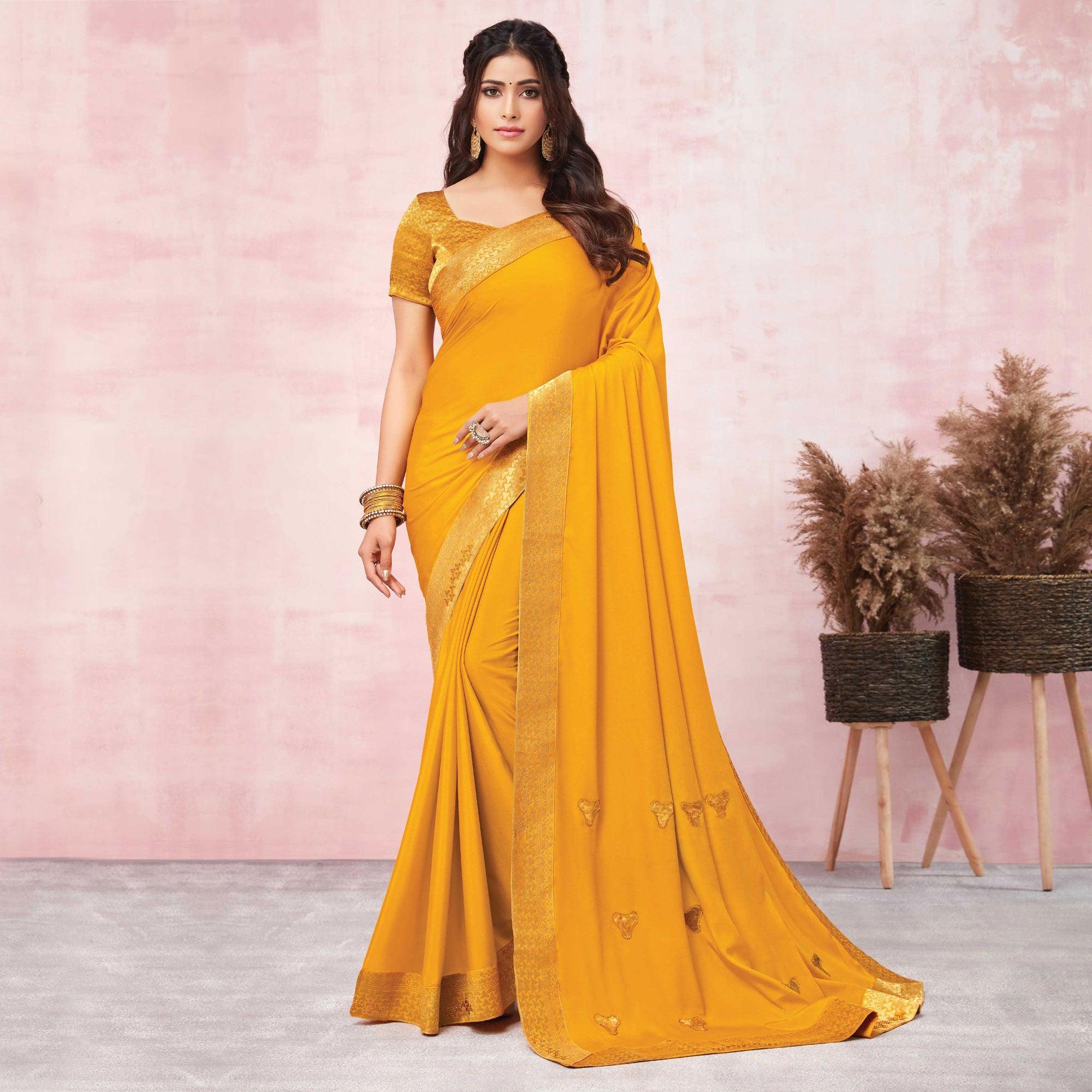 Yellow Festive Wear Heavy Silk Saree With Banarasi Lace Border - Peachmode