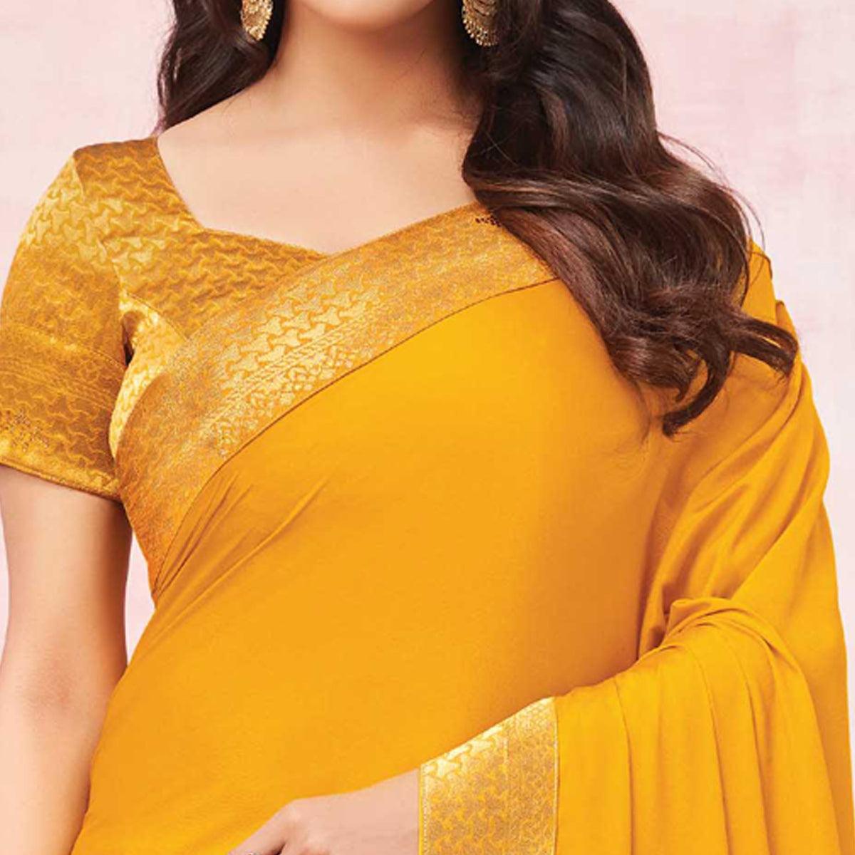 Yellow Festive Wear Heavy Silk Saree With Banarasi Lace Border - Peachmode