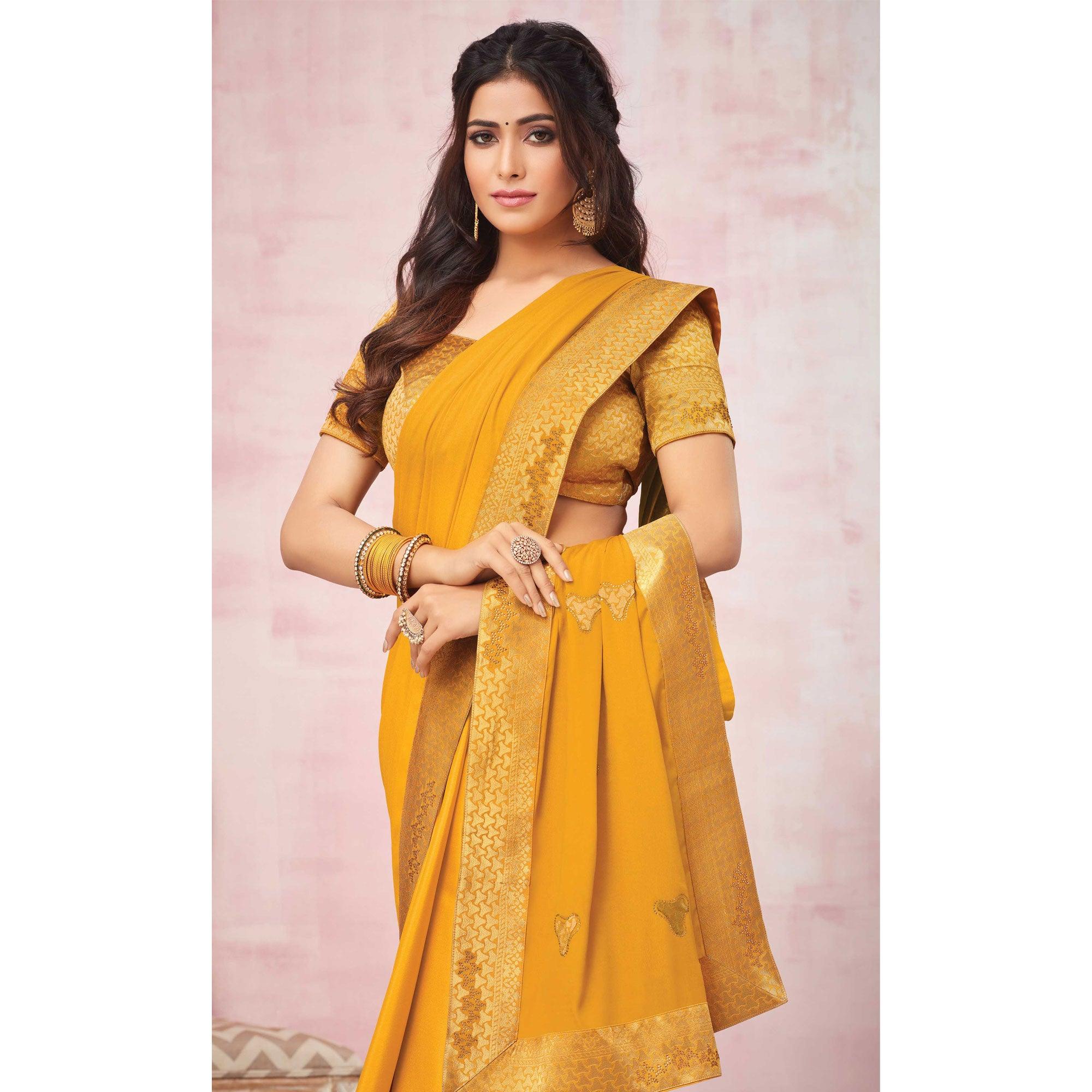 Yellow Festive Wear Heavy Silk Saree With Banarasi Lace Border - Peachmode
