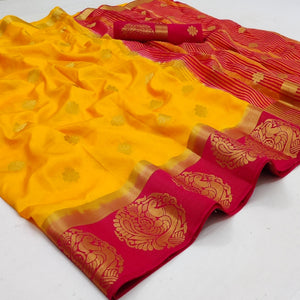 Yellow Festive Wear Jacquard Border Soft Silk Saree - Peachmode