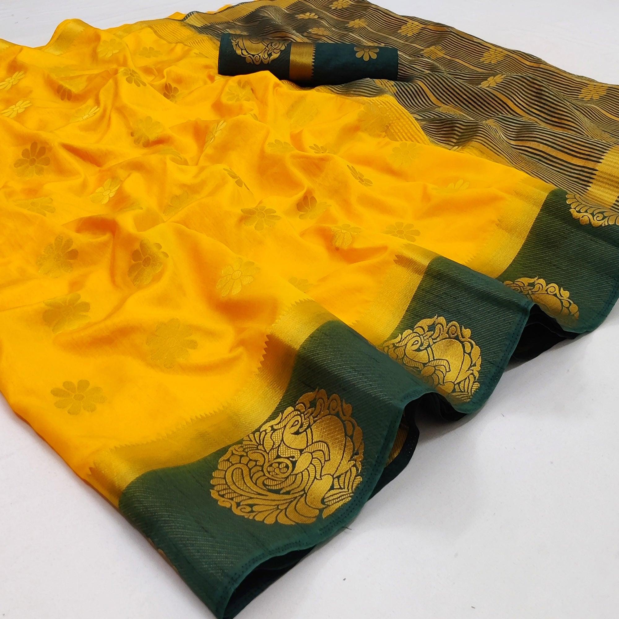 Yellow Festive Wear Jacquard Border Soft Silk Saree - Peachmode