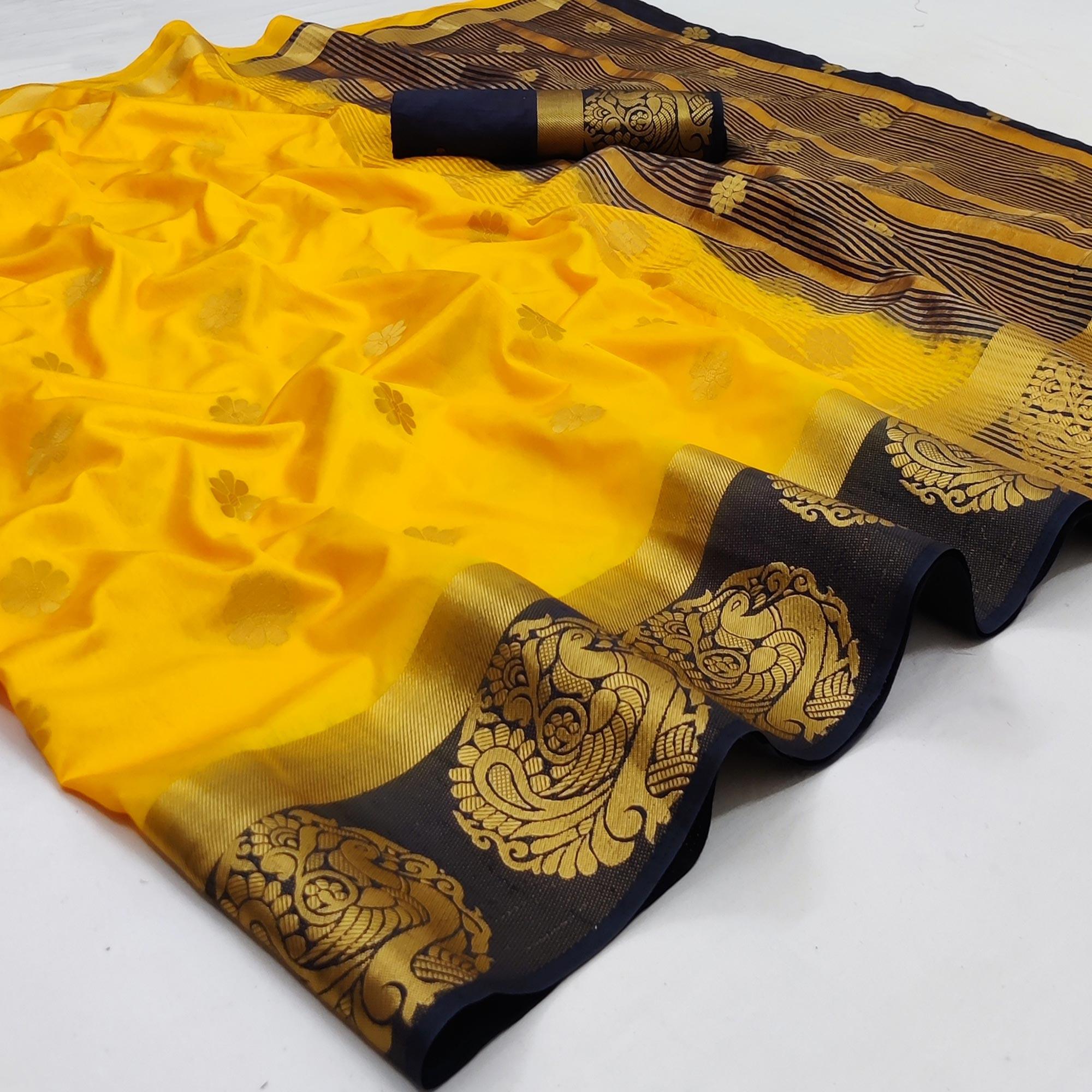 Yellow Festive Wear Jacquard Border Soft Silk Saree - Peachmode