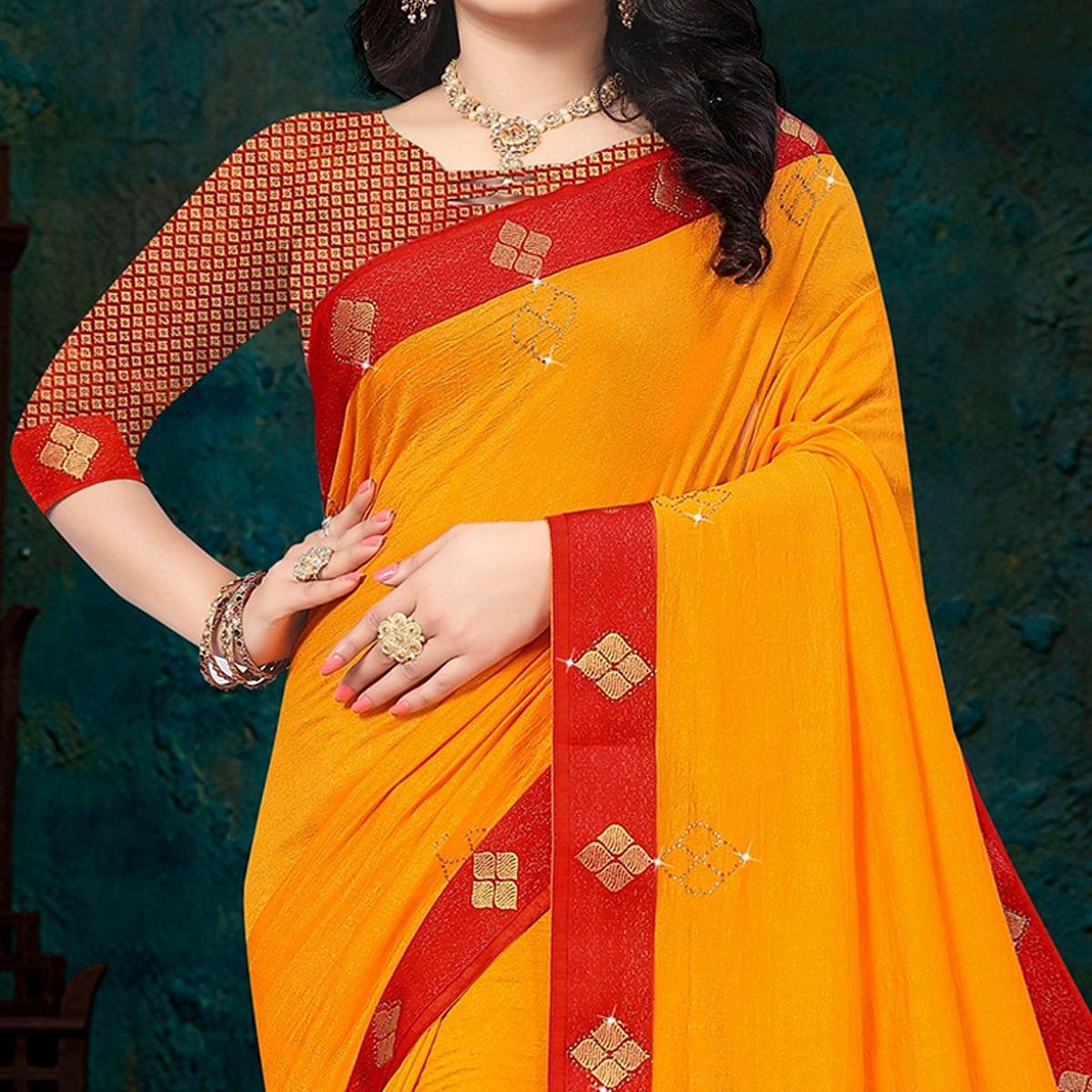 Yellow Festive Wear Lace With Stone Work Silk Designer Saree - Peachmode