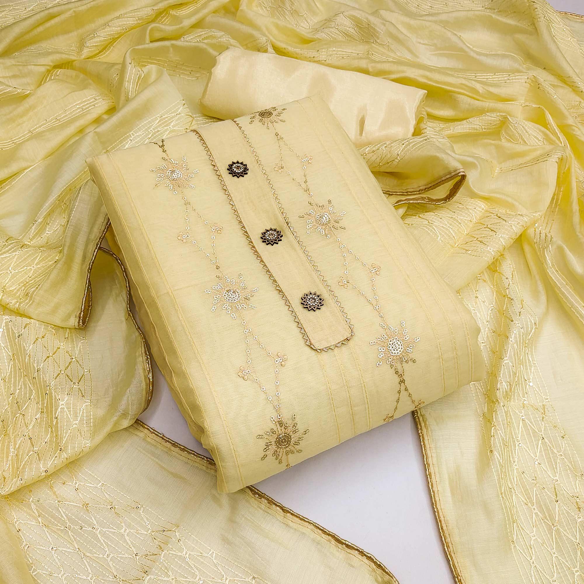 Yellow Festive Wear Sequecne Embroidery Modal Dress Material - Peachmode