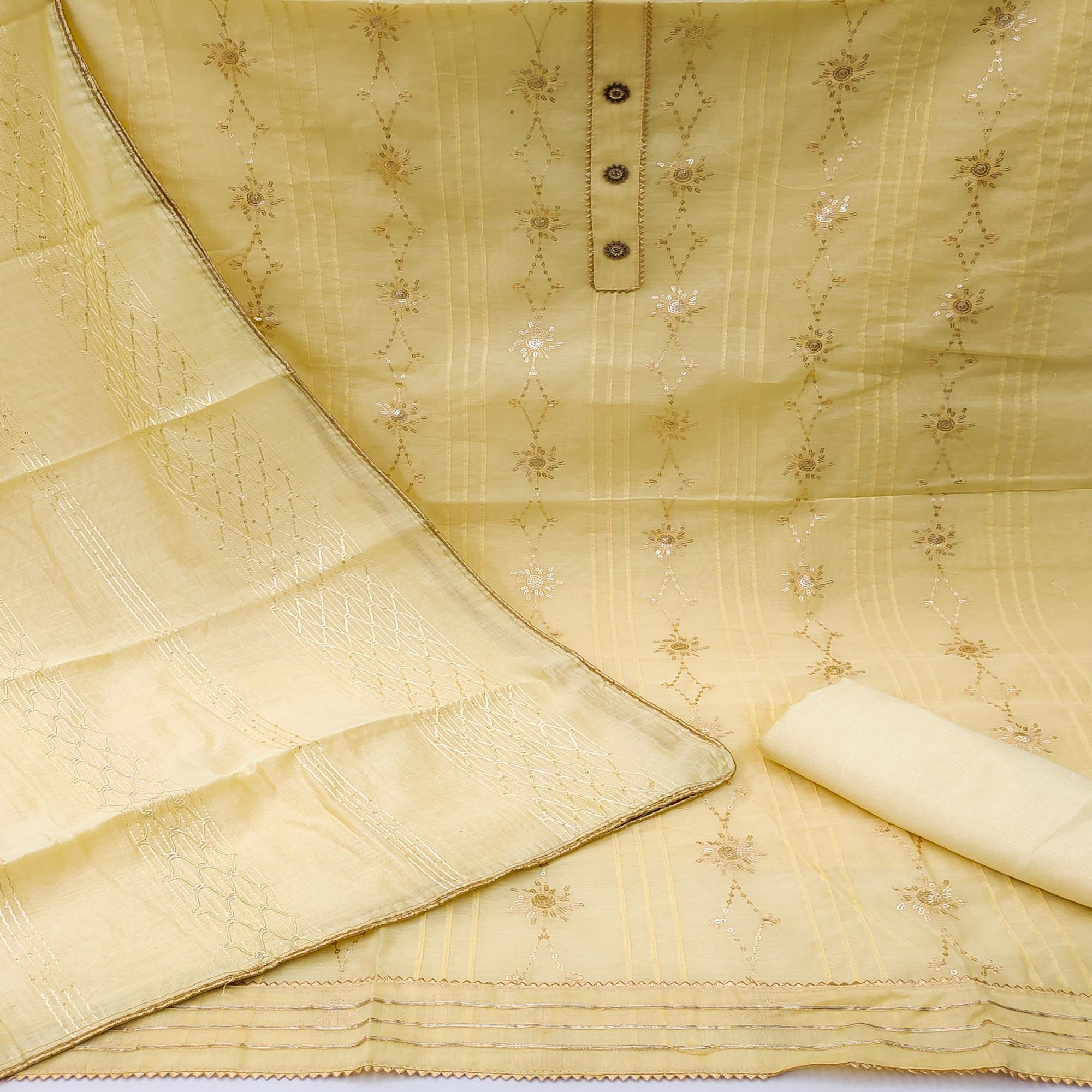 Yellow Festive Wear Sequecne Embroidery Modal Dress Material - Peachmode