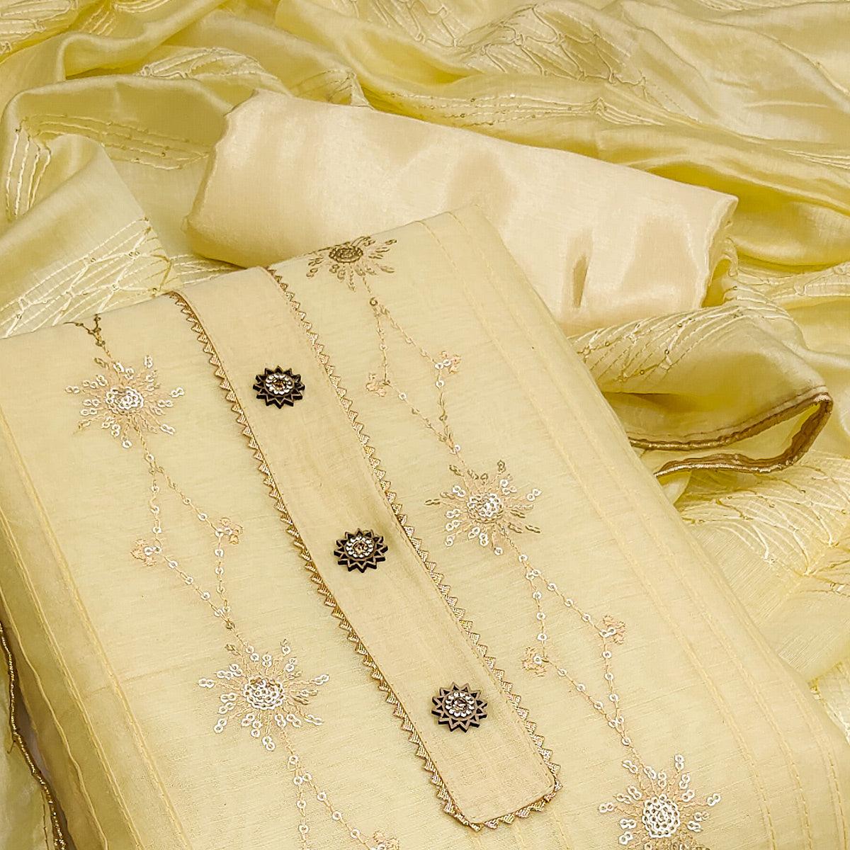 Yellow Festive Wear Sequecne Embroidery Modal Dress Material - Peachmode