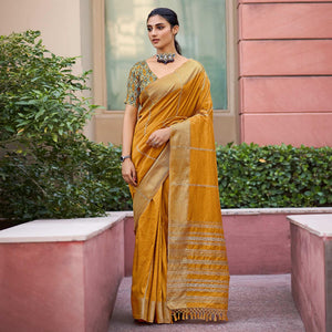 Yellow Festive Wear Sequence Digital Work Silk Saree - Peachmode
